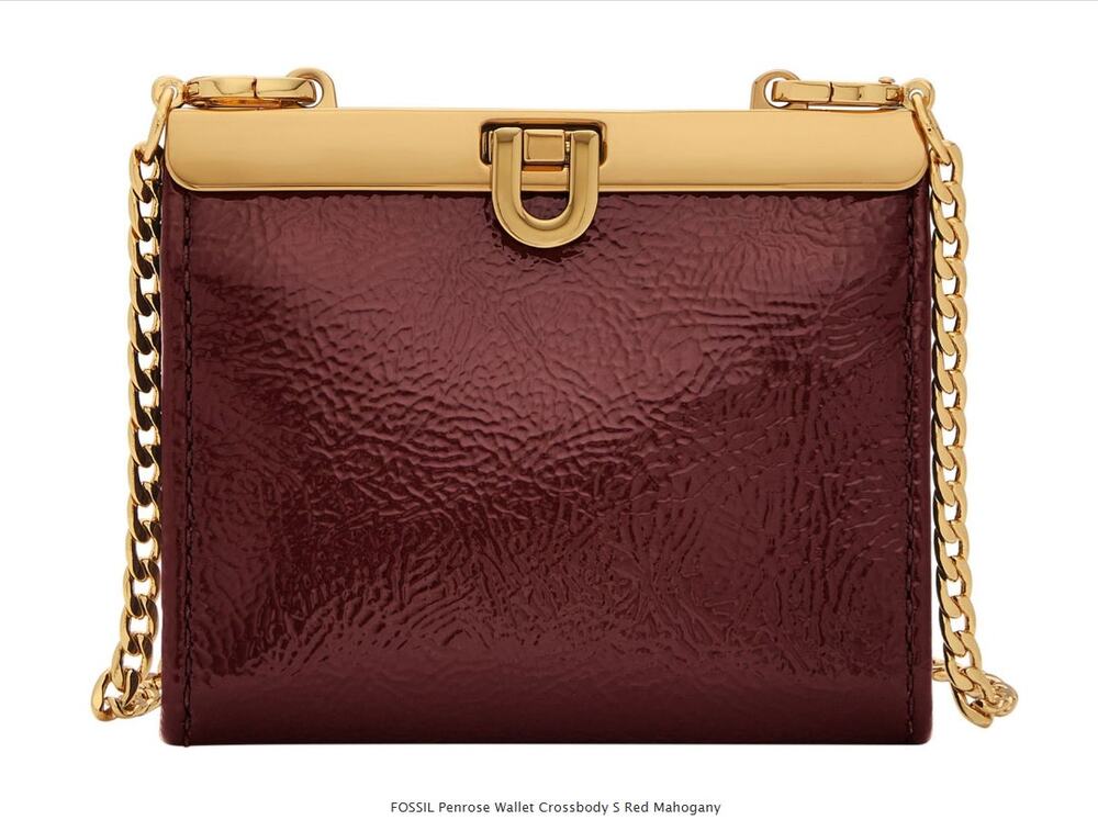 FOSSIL Penrose Wallet Crossbody Bag Small Red Mahogany Chain Strap NWT